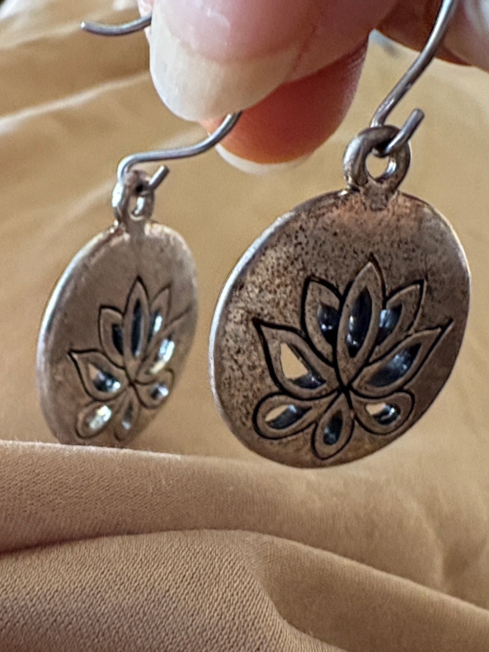 Antiqued Silver Lotus Flower Cutout Earrings